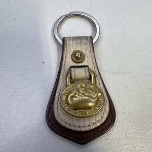 Vintage Dooney & Bourke All Weather Leather Brass Key Fob/Ring Taupe & Tan